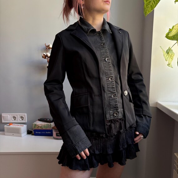 Zip73 Black gray deconstructed Structured Blazer … - image 2