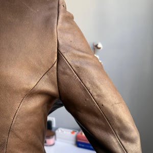 Vintage Karen Millen Brown Leather Coat Fitted 90s Designer Jacket Real Leather Midi (XS–S) image 9