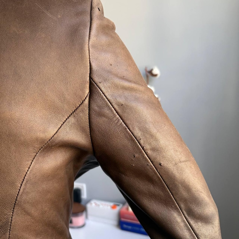 Vintage Karen Millen Brown Leather Coat Fitted 90s Designer Jacket Real Leather Midi (XS–S) image 9