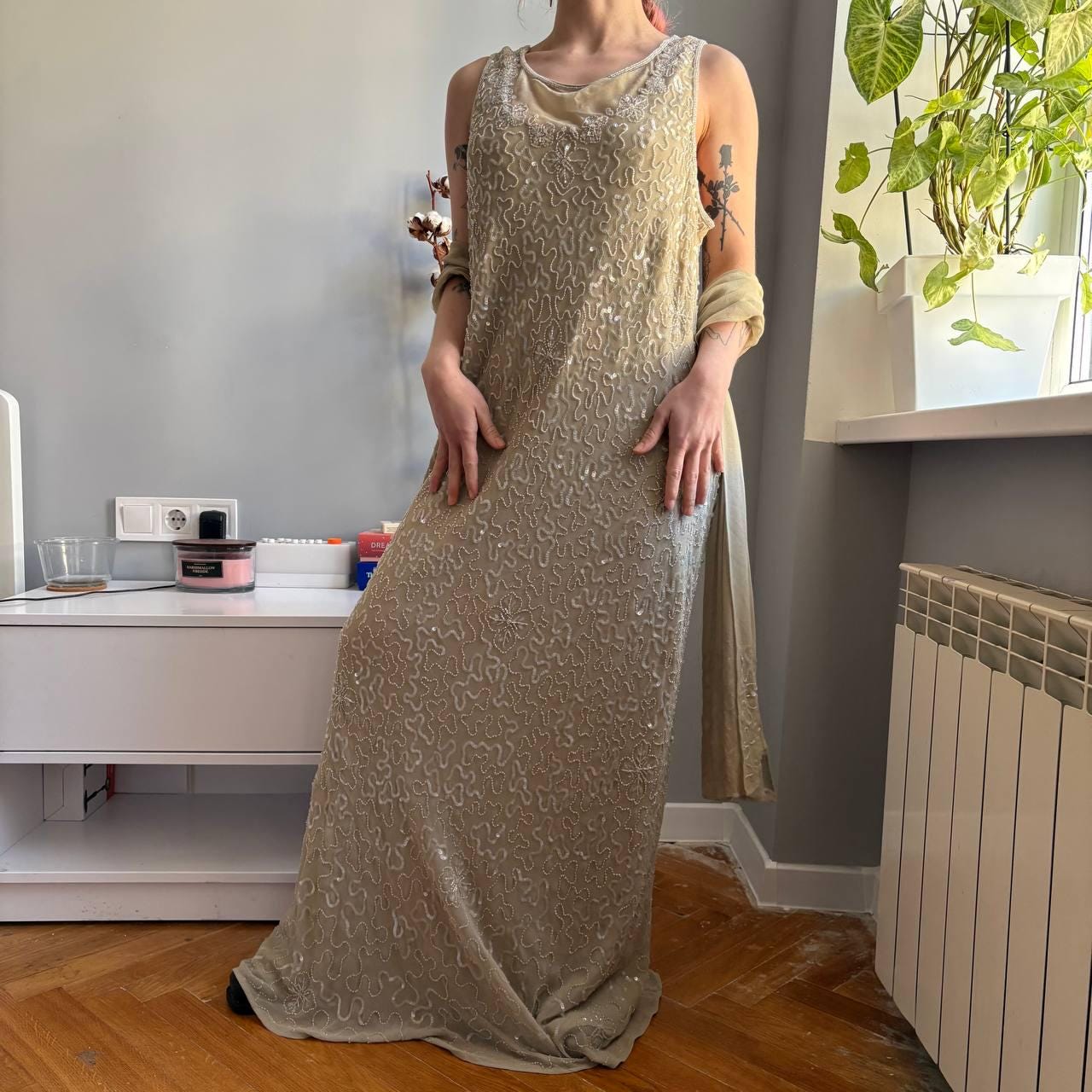 beaded lace off-the-shoulder mermaid wedding dress Amarra BELLA 84375 Size 8 Sheer Beaded Mermaid Wedding Dress Off the shoulder Bridal Gown main image 1