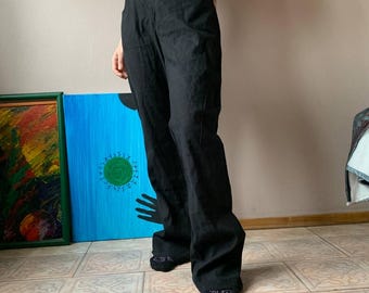 Vintage 90s Armani Jeans Linen Baggy Parachute Striped Pants Metal