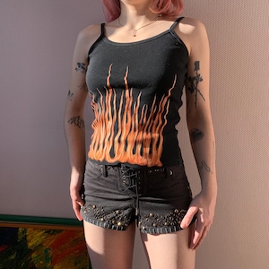VTG moto style flames printed spaghetti strap top