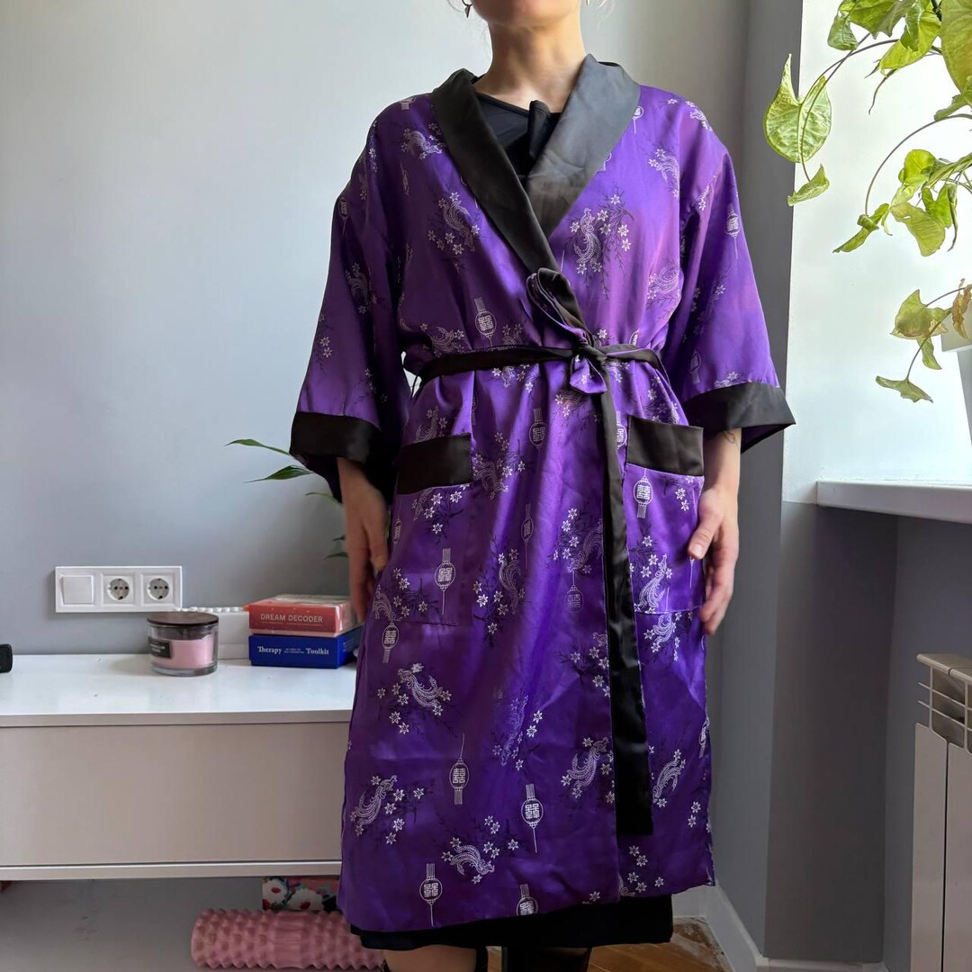 Reversible Kimono Robe Embroidered Phoenix Dragon Vintage Made in ...