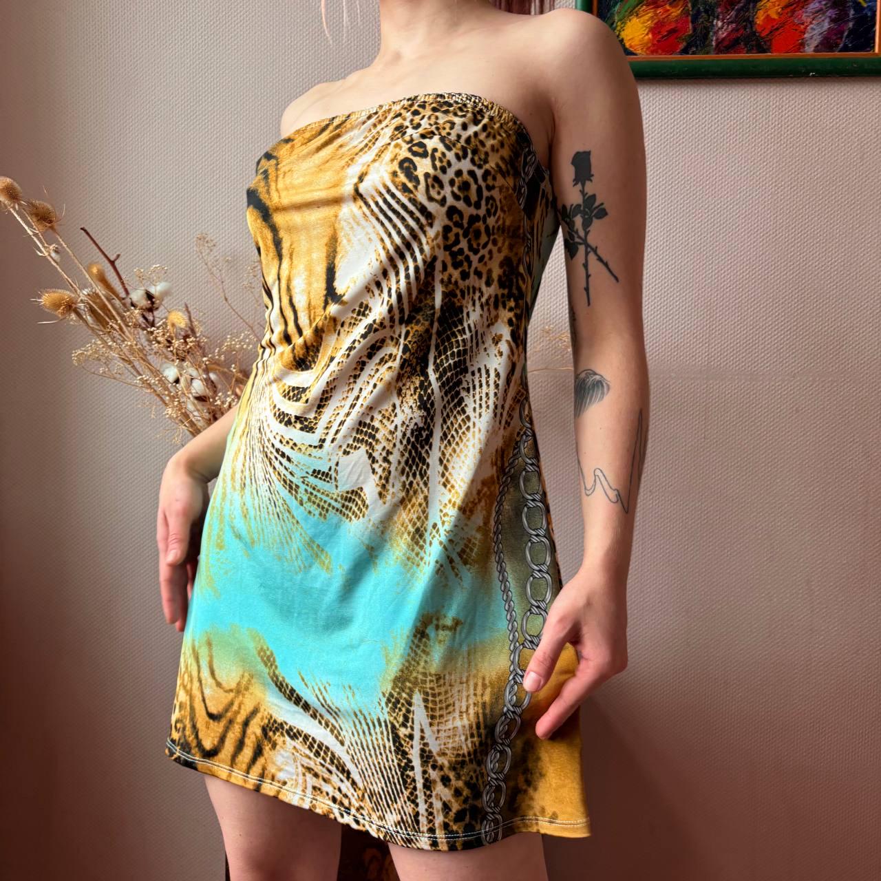 knee length dresses for ladies 2000s Y2K Just Cavalli by Roberto Cavalli Orange Purple Floral Ruffled  Neckline Short Dress