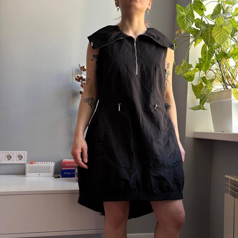 Vtech Dress Vintage Techwear Sleeveless Dress High Collar Cyberpunk Utility Dress ...