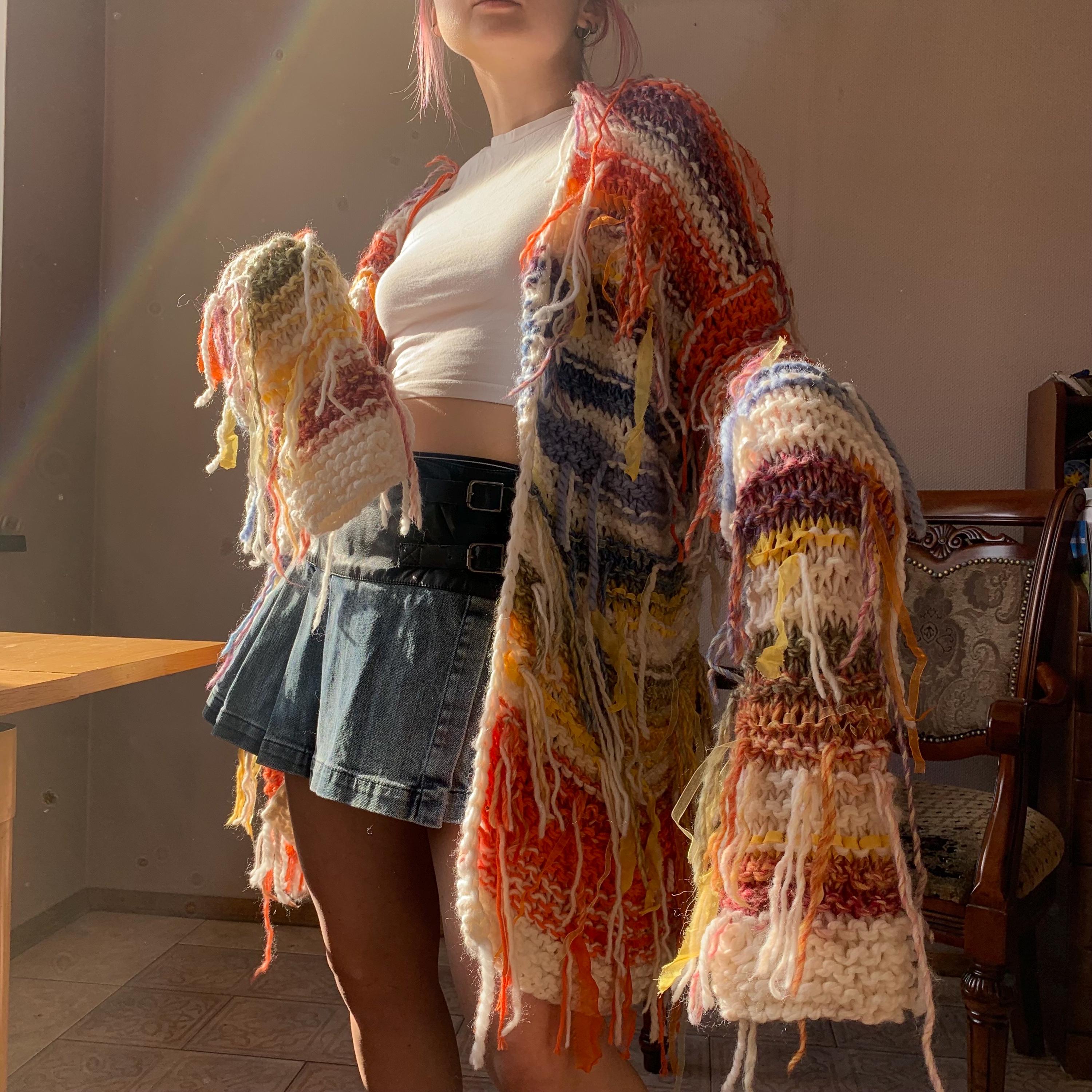Chaos by Marta Boliglova Handmade 3d Chunky Cardigan With Fringe