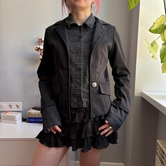 Zip73 Black gray deconstructed Structured Blazer … - image 6