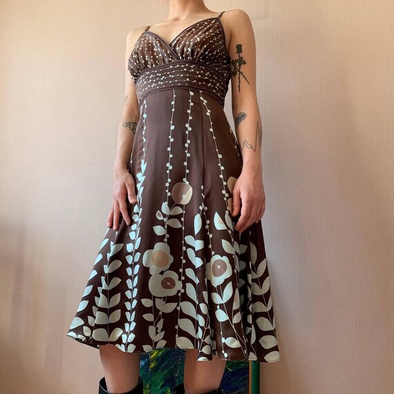 Ted Baker Silk Floral Midi Dress: Y2K Brown Slip