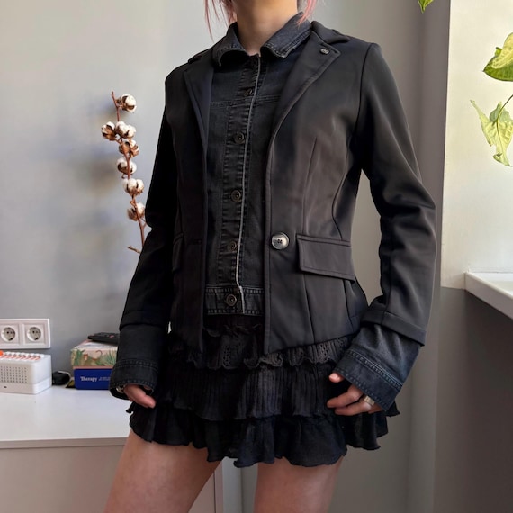 Zip73 Black gray deconstructed Structured Blazer … - image 1