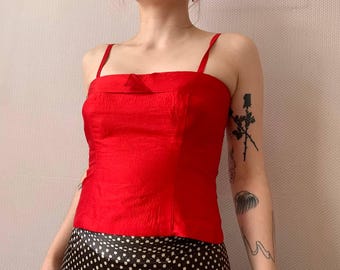 Handmade Silk Corset Top: Red Y2K Coquette Bustier - XS