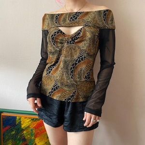 Vintage Joseph Ribkoff Avantgarde off the shoulders long mesh sleeve