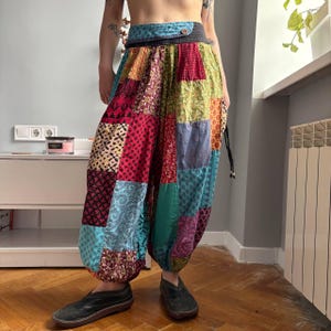 Boho Patchwork Harem Pants Cotton Festival Hippie Pants Wide Leg Balloon Pants Ethnic Bohemian Yoga Pants
