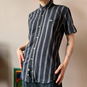 Vintage Lacoste Striped Cotton Monochrome Euro Chill Button-Up