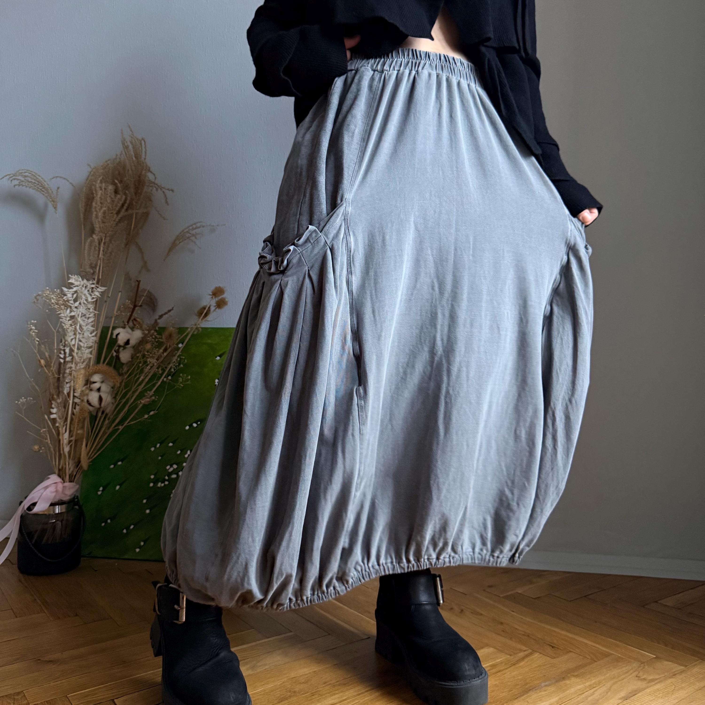 【新品未使用】S layered balloon skirt gry×wh Luukaa Grey Balloon Hem Skirt – Lagenlook Bubble Maxi Skirt