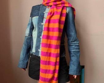 Tommy Hilfiger stripped mohair bend y2k style beaded scarf