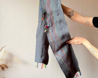 Unique Artisan Soft Cozy Scarf, Minimalist Funky Layer, Colour Threads