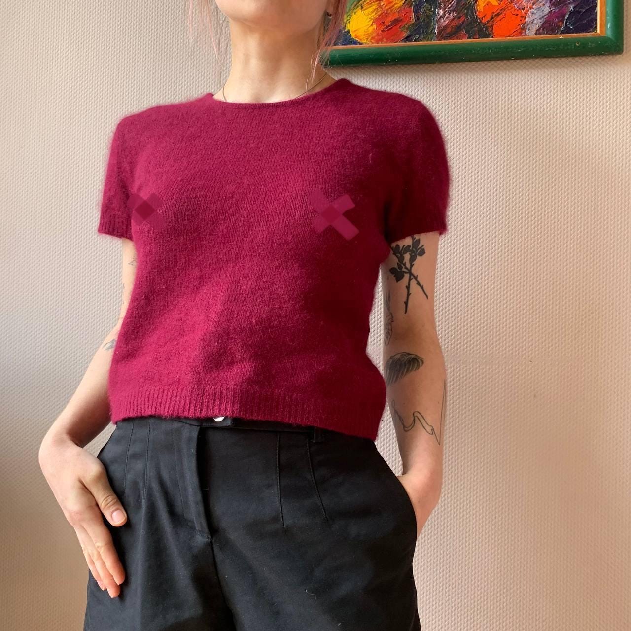 Vintage Teddy's Angora Knit Top – Fuchsia Pink 70% Angora