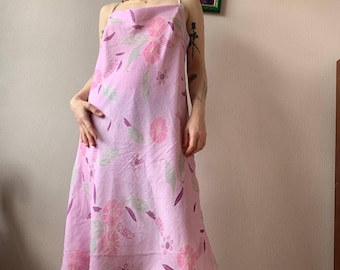 Y2K Pink Floral Silk Slip Dress - Vintage 90s Fairycore Midi