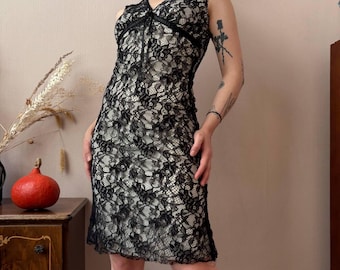 Vintage Orsay Black Lace Slip Dress – Sheer Gothic Romantic Y2K Party Gown XS