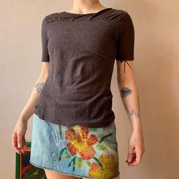 Cache Cache Brown Short Sleeve Top: Y2K Minimalis… - image 1