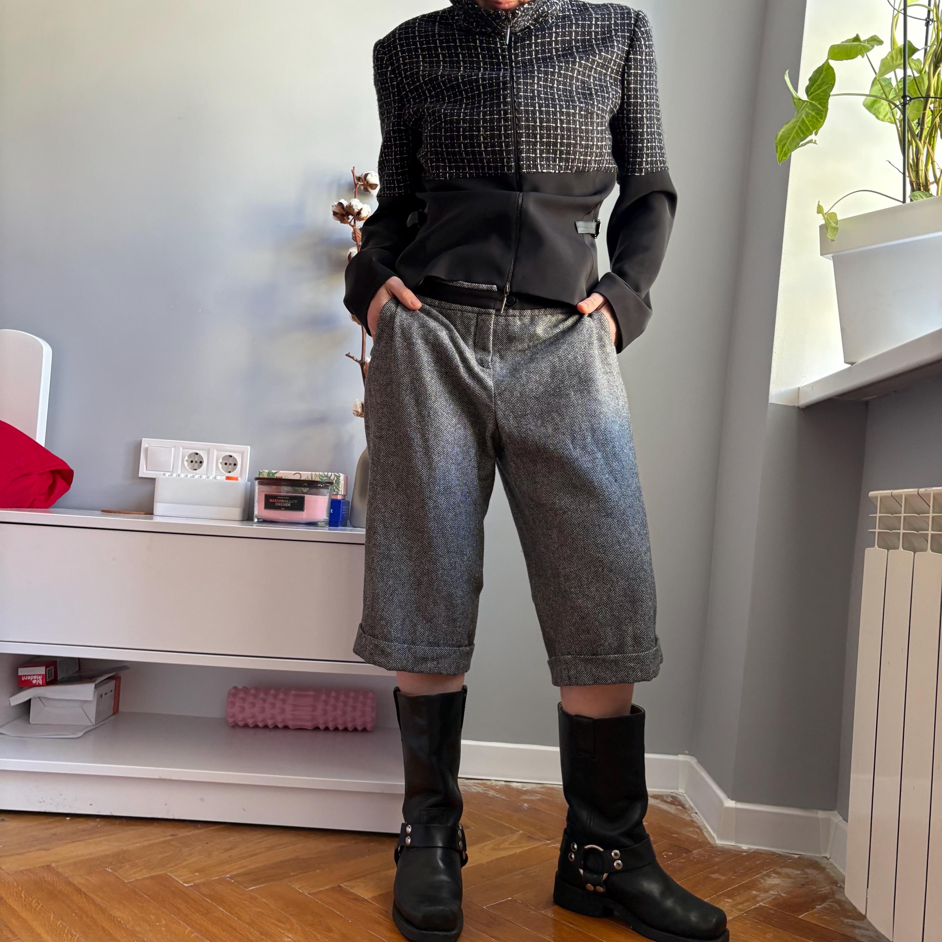 Vintage Kookai Wool Blend Tweed Capri Trousers – Y2K Low Rise