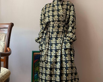 Vintage Italian Silk Robe Coat: Jade Confection de Luxe, 80s Baroque Artcore