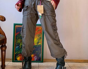 Spodnie cargo Y2K Deadstock z paskiem: niski stan, bawełna Gorpcore Techwear, rozmiar M