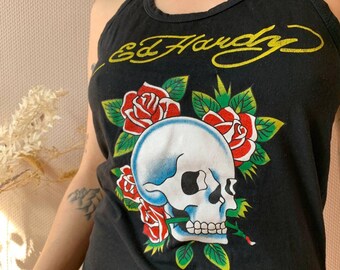 Vintage Ed Hardy Skull Rose Tank: Y2K Tattoo Art Streetwear - Etsy