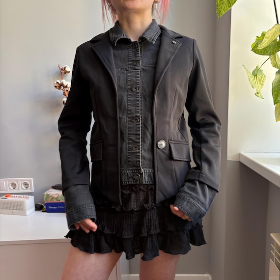 Zip73 Black gray deconstructed Structured Blazer … - image 12