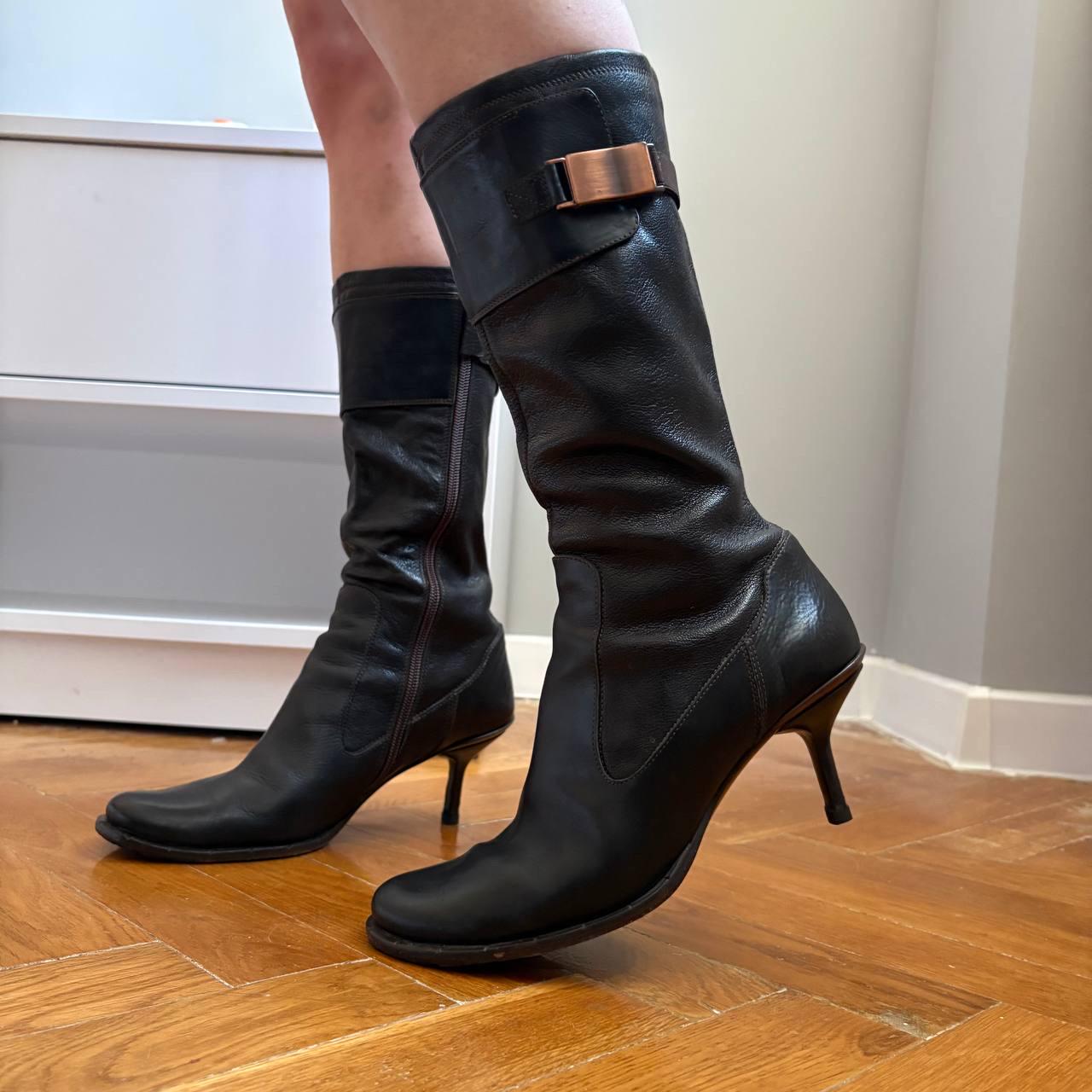 chinese dress ladies Saint Nadine Black Leather Slouchy Kitten Heel Long Boots 38 / Black main image 0