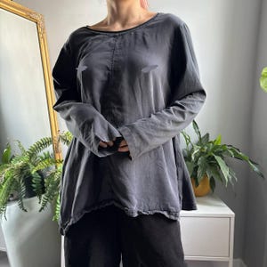 Ischiko Oversized Washed Grey Avantgarde Top German Lagenlook Asymmetrischer Saum Boho Langarmshirt Größe M
