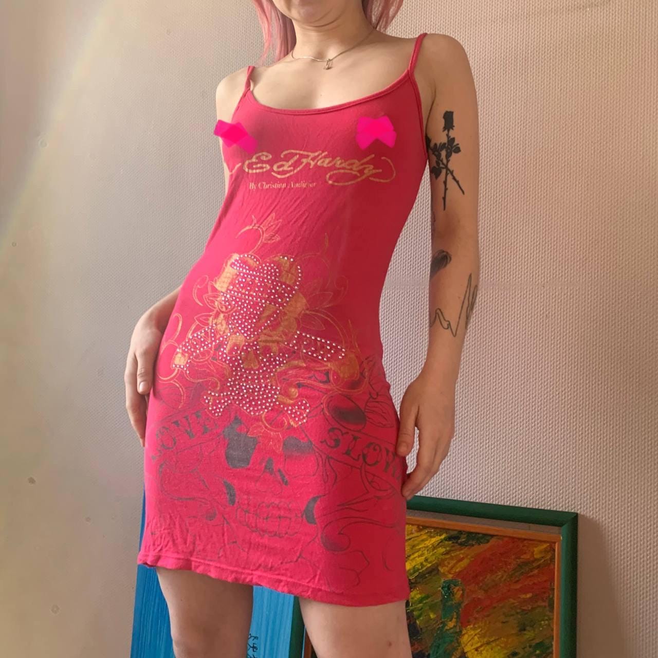 ED HARDY Pink Y2k Printed Mini Dress - Etsy