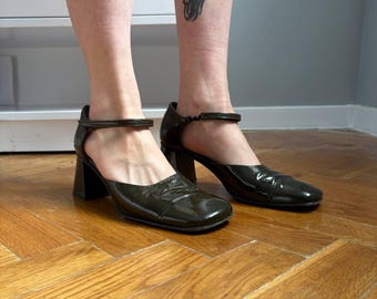 Zapatos de tacón estilo Mary Jane vintage de Paul Green, tacón grueso de bloque, punta cuadrada marrón oscuro (5.5)