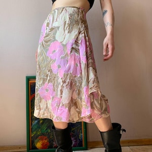 Vintage SINTESIS Midi Skirt – Pink Floral Print, A-Line Skirt, Romantic Y2K Cottagecore, Italian Made, Summer Garden Party