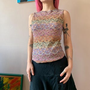 Vintage 90s y2k floral Energy mesh top