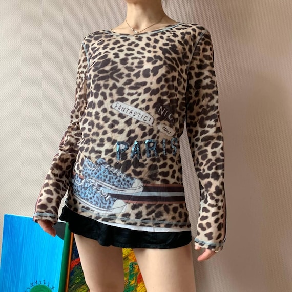 MARC AUREL vintage mesh leopard print longsleeve