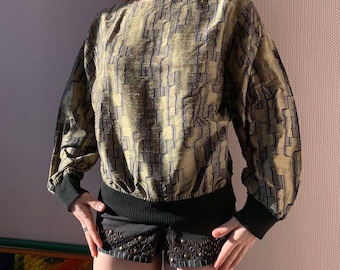 MAPOESIE Paris 90s Abstract Print Silk Longsleeve (Size S)