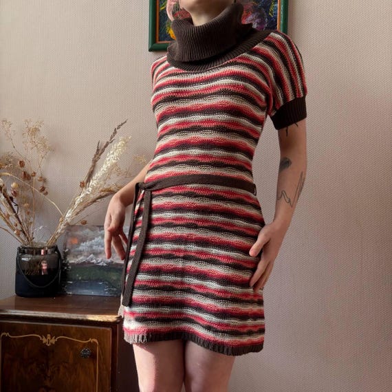 red and grey striped sweater dress Charmeuse Criss-Cross Halter Bridesmaid Dress – Bridal and Formal main image 1