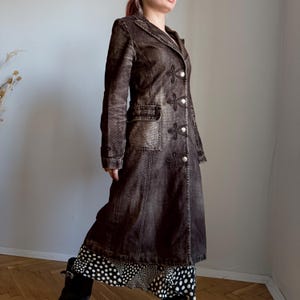 Vintage BISCOTE Brown Distressed Long Coat Y2K Grunge Fairy Goth