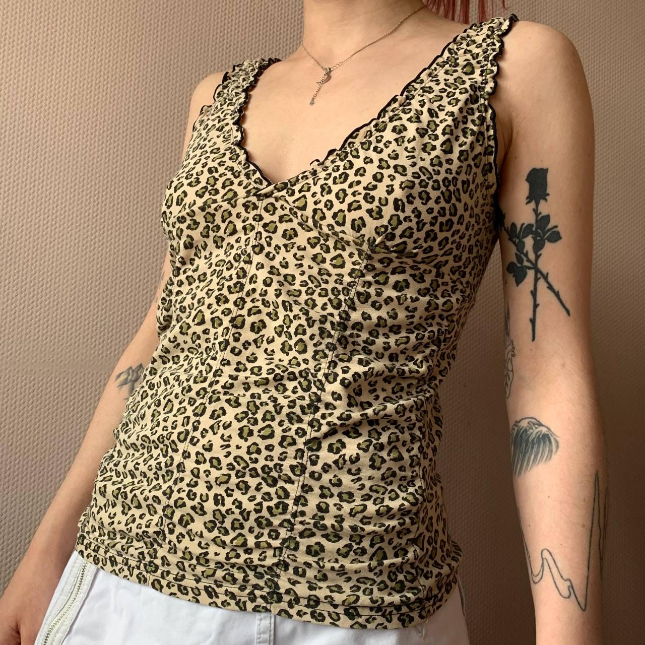 Y2K Leopard Print Vintage Tank Top With Black Lace Trim - Etsy