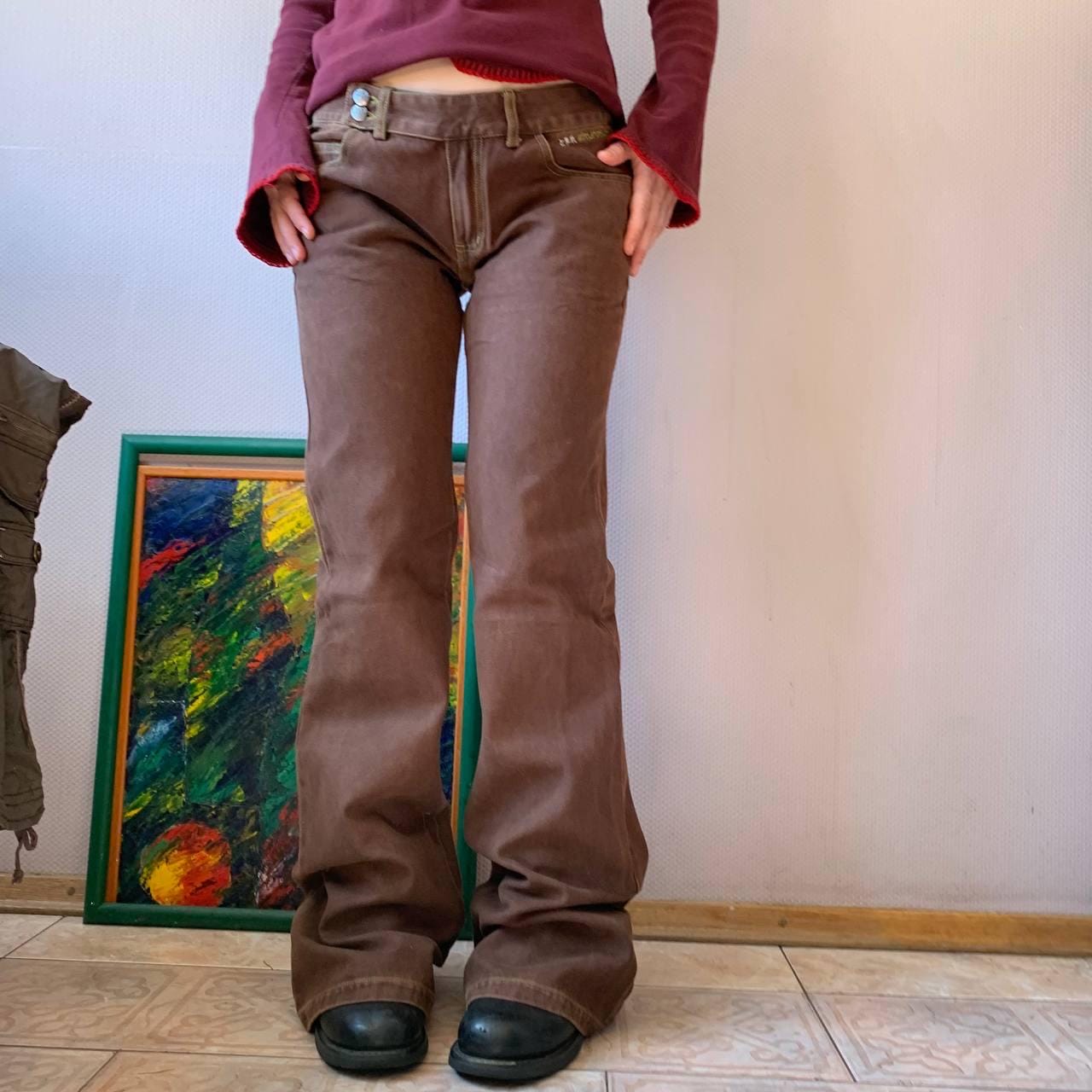 Y2K Skunkfunk Brown Cord Pants 2000s Streetwear Flare Trousers