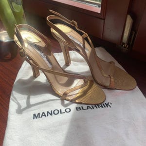 Manolo Blahnik Lizard Leather Strappy Designer 37 Italian Made Shoes