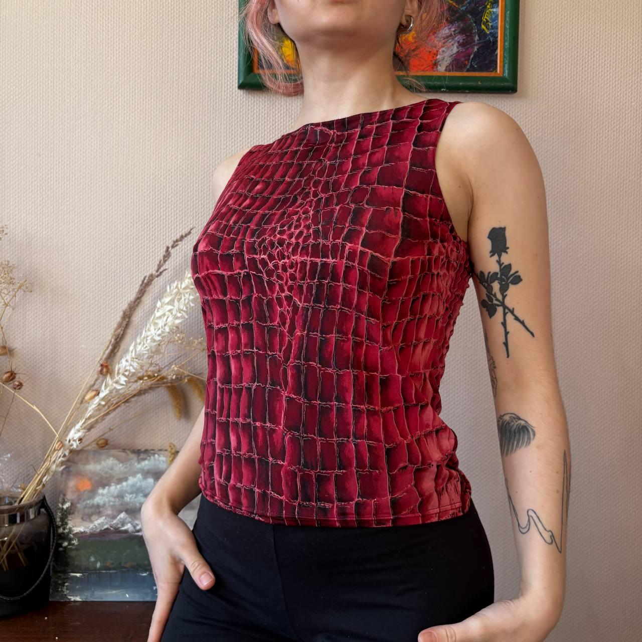 Orsay Red Croc Print Tank Top – Stretch Sleeveless Y2K Statement