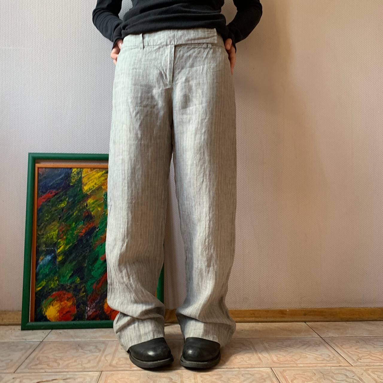 Vintage Great Plains Linen Pants | Minimalist Wide Leg Trousers