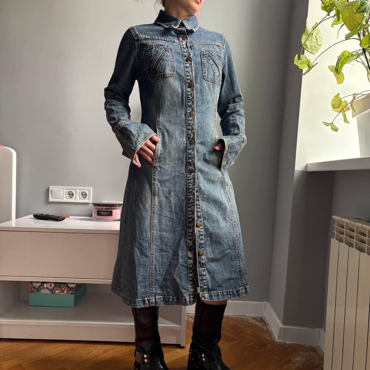 Fitted Long Sleeve Denim Dress - Etsy