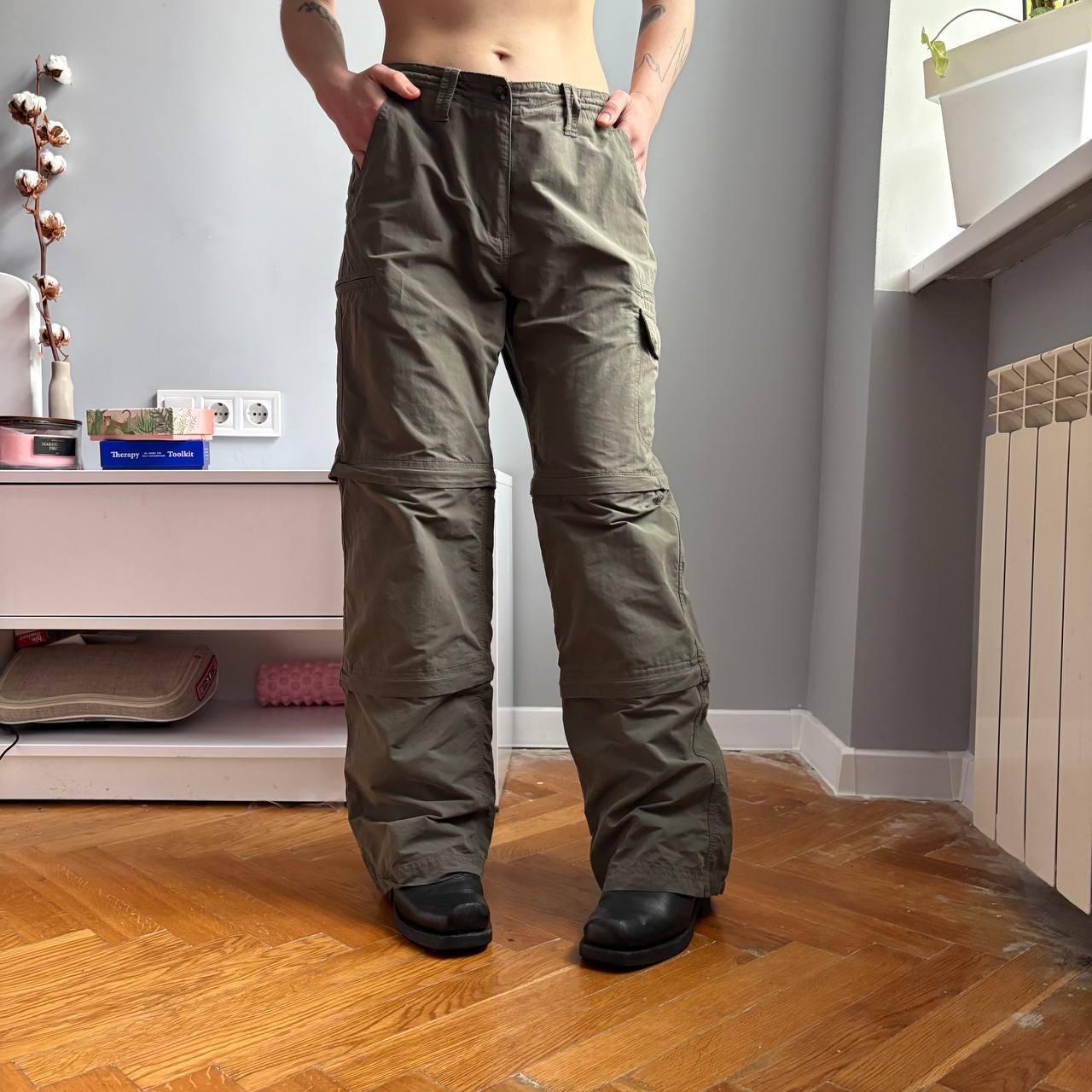 Vintage Zip-off Cargo Pants Y2K Utility Olive Nylon Multifunctions
