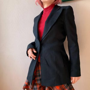 Vintage Emporio Armani Black stripped Blazer, Italian Designer Suit Jacket, Made in Italy, Minimalist Streetwear Classic S
