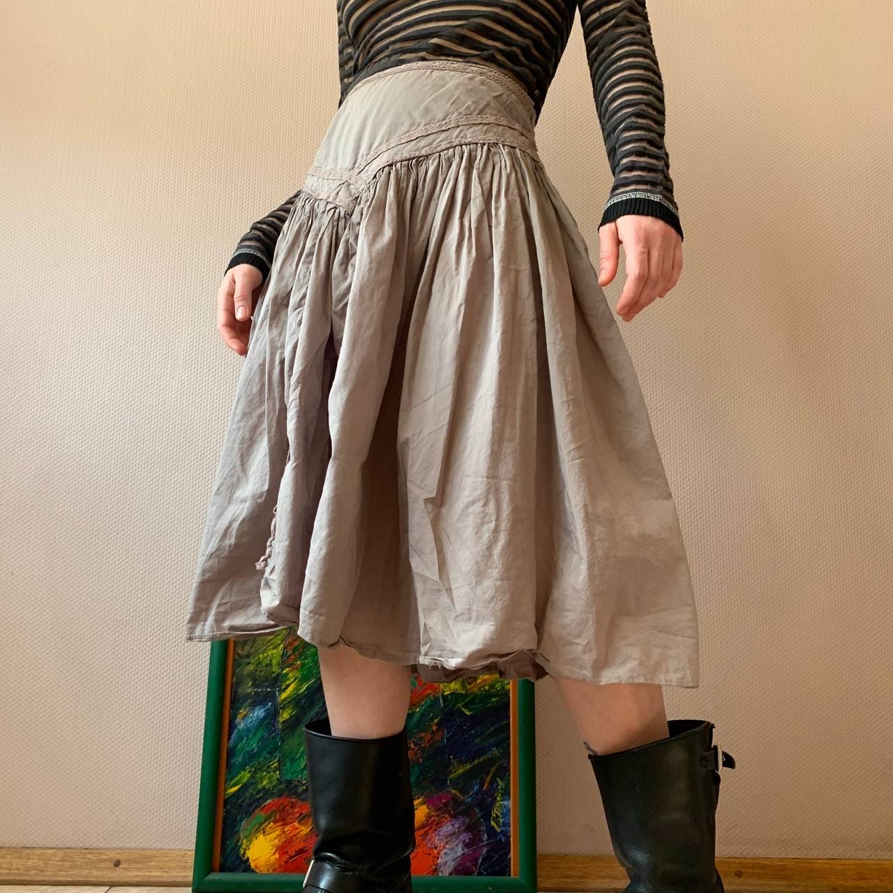 Vtg y2k cottage corpcore ruffled midi skirt