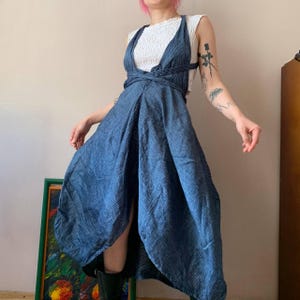 Blue Linen Balloon Dress - Crea Concept - Parisian Avant Garde Midi - Etsy