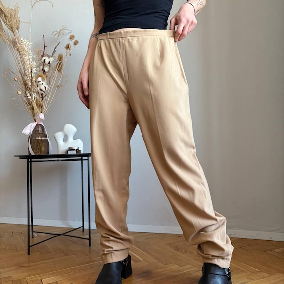 Akris, Punto Akris High End Beige Wool Pants Vintage Y2K Minimalist Trousers